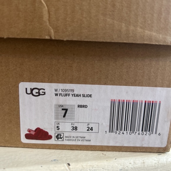 red fluff Ugg slides , - Picture 2 of 3